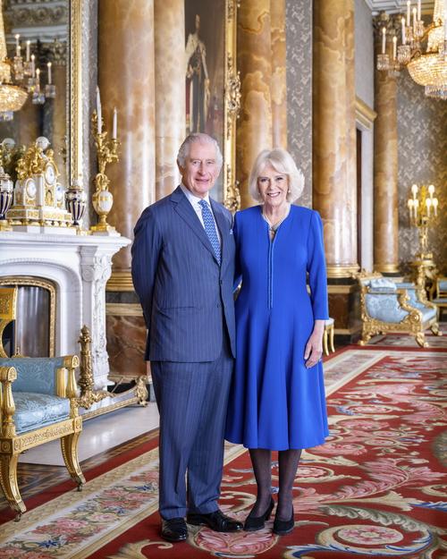 2023年3月,英国伦敦,英国国王查尔斯三世和王后卡米拉在白金汉宫的
